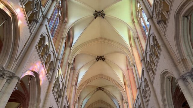 Interior View of the Grand Gothic Entrance Doorway Inside Saint Jean Cathedral Lyon