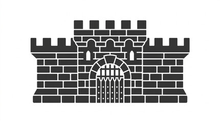 Medieval Fortress Gatehouse Silhouette Icon. © Anang