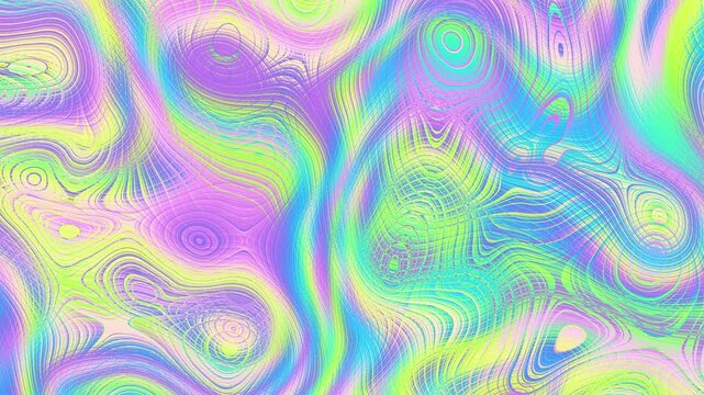 Iridescent holographic rainbow foil background with pastel pearlescent gradient and speckled metal texture loop background