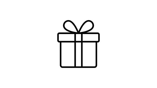 Minimalist gift box icon illustration featuring a simple black outline style