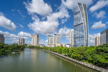Fototapeta premium Architectural landscape along the Shiqi River in Zhongshan City, Guangdong Province, China