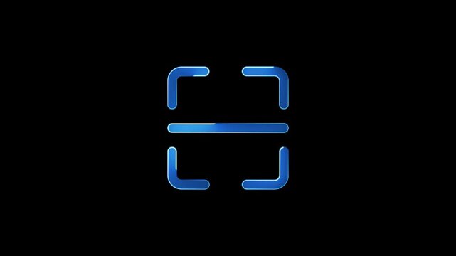 A motion graphic animation of a barcode scanner in blue with a scanning line passing across the screen