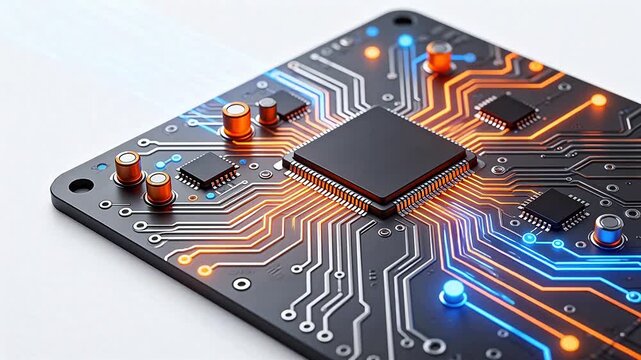 Circuit board with glowing pathways