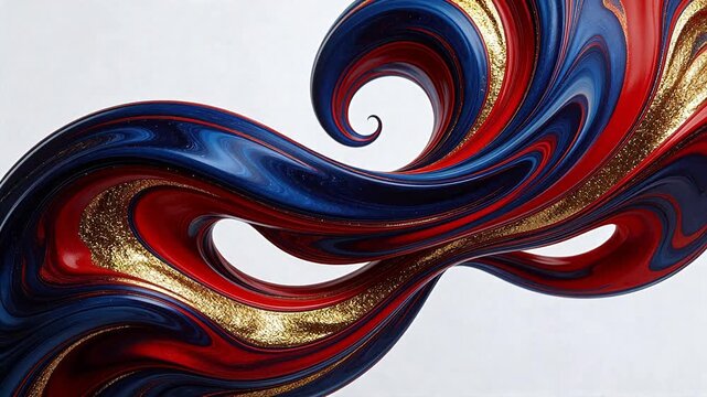 Abstract swirls of red blue and gold