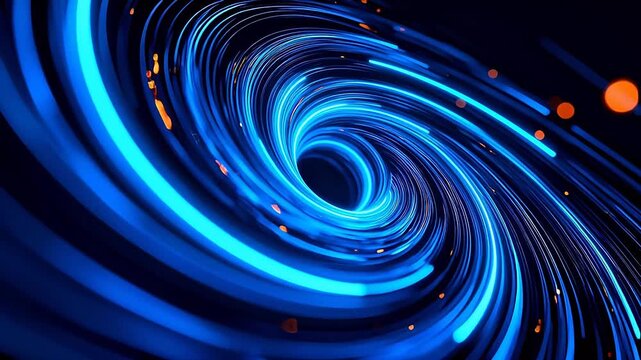 Blue neon spiral light pattern