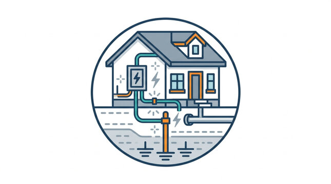 Illustration of a house electrical grounding system diagram.