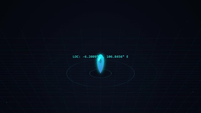 Digital Map Pin Icon Tracking Location Coordinates on Futuristic Grid