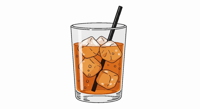 Refreshing Iced Tea with Ice Cubes and Straw in Glass