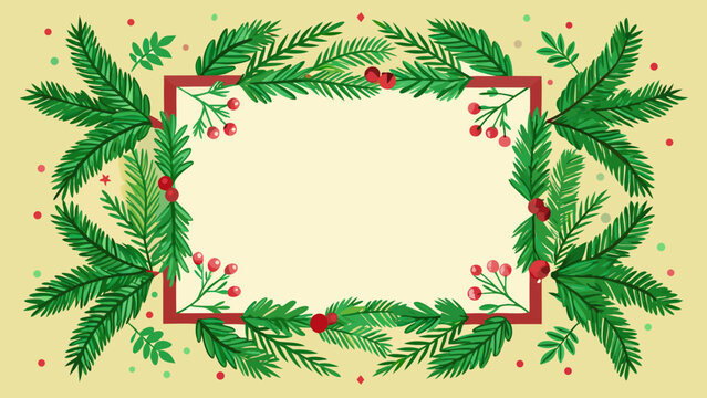Spruce branch and berry floral ornament with a rectangular frame