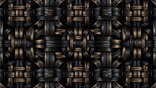 Seamless abstract rattan weave pattern with metallic black