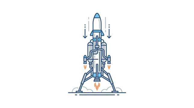 Space rocket launching from launchpad with flames and smoke.