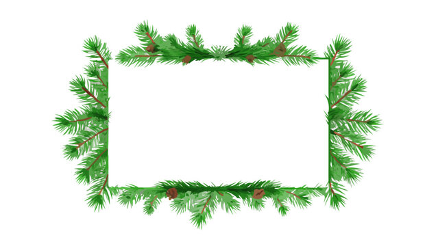 Spruce branch vector frame with pinecones dark background
