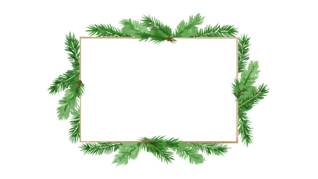 Watercolor spruce branches forming a rectangular frame on a black background