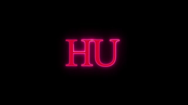 Abstract hu initial letter glowing neon red light effect on black background for motion graphic and animation