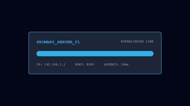 Loading bar, in a futuristic server interface, in a dark tech setting, symbolizing data transfer, connectivity, and technology.