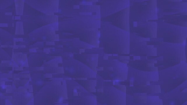 A dark purple abstract background featuring a digital glitch effect overlaying geometric shapes. Subtle light particles add depth and visual interest, creating a modern and dynamic backdrop.