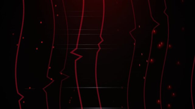 Abstract Red Binary Data Stream and Glitchy Digital Lines for Cyber Security Technology Background