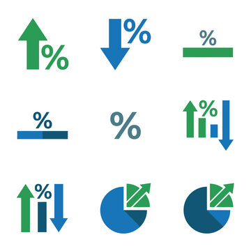 Set of financial percentage icons showing growth and decline