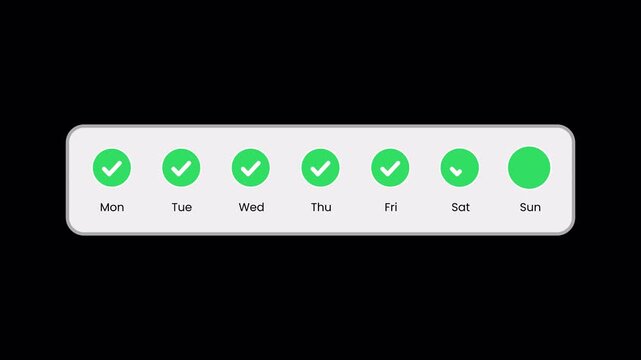 Weekly habit tracker app interface displays daily progress checkmarks with green circular icons. Perfect for tracking personal habits and goals effectively.