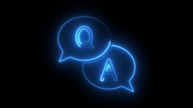 Neon q&a speech bubbles sign glowing in dark, question and answer concept for business faq and customer support