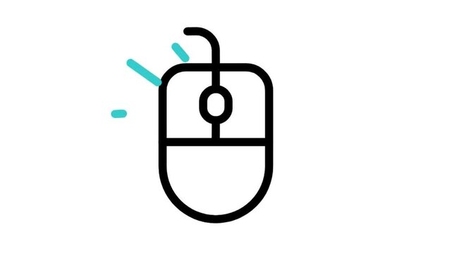 Animated computer mouse icon loop motion graphic, click cursor and technology hardware symbol, isolated on white background