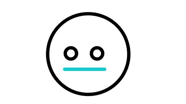 Animated blinking neutral face emoji icon loop motion graphic, poker face and emotionless expression symbol, isolated on white background