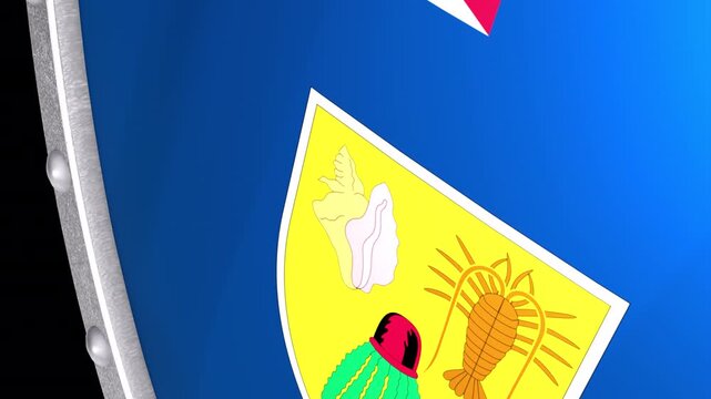 Metallic Shield Transitions with the Flag of Overseas Territory Turks and Caicos Islands of United Kingdom