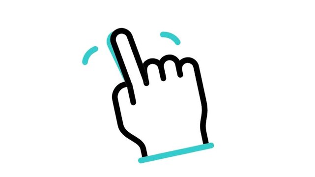 Animated hand finger tap gesture icon loop motion graphic, double click and touchscreen interaction symbol, isolated on white background