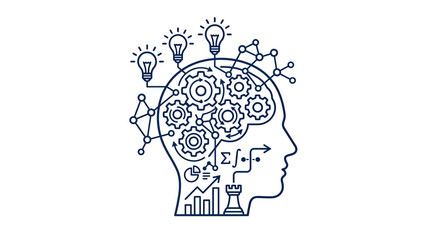 Brainstorming and Innovation Concept: Human Head with Gears, Lightbulbs, and Network © jono