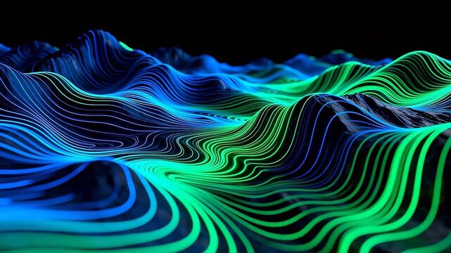 Abstract flowing lines in blue and green