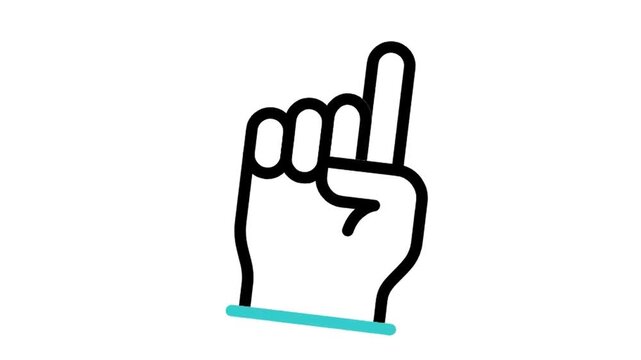 Animated hand finger pointing up icon loop motion graphic, index finger gesture and number one symbol, isolated on white background