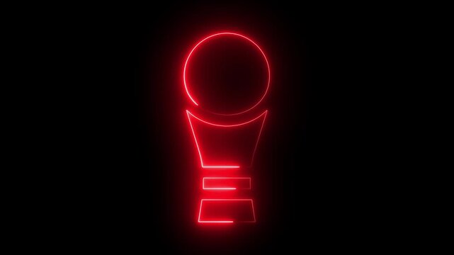 Glowing red neon trophy animation, digital symbol for esports and gaming success