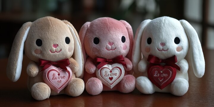 Cute plush bunny toys with love heart embroidery for romantic decor and gifts