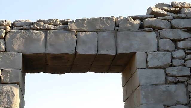 A massive, weathered cornerstone supporting an ancient stone archway.