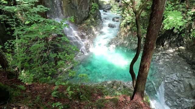 Crystal-clear Emerald-turquoise Waters in Tsukachi Gorge: An Iconic Natural and Aquatic Landmark in Central Japan and a Summer Escape to Gifu's Hidden Canyon, Japan