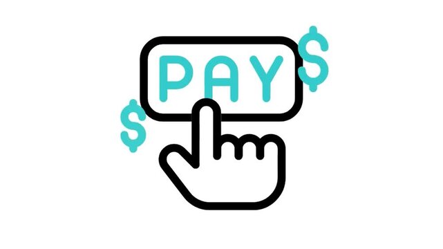Animated pay button click icon loop motion graphic, online payment transaction and cash purchase symbol, isolated on white background