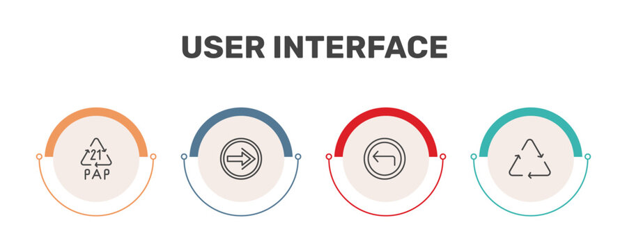 user interface icon set with 21 pap, go back button, arrow address back, recycle signs in flat outline style
