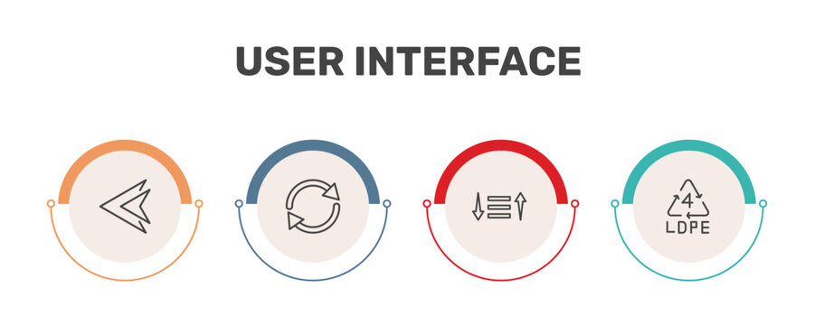 user interface icon set with arrowheads, rotating arrows, sorting, 4 ldpe signs in flat outline style