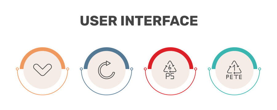 user interface icon set with drop down, update arrow, 6 ps, 1 pete signs in flat outline style