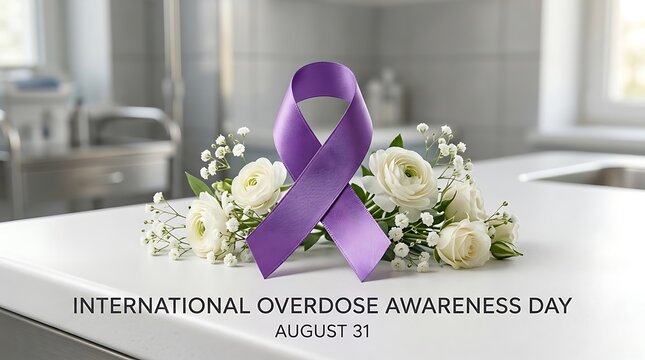 Purple Ribbon Symbol Honoring Victims and Raising Public Awareness for International Overdose Prevention and Community Healing Efforts