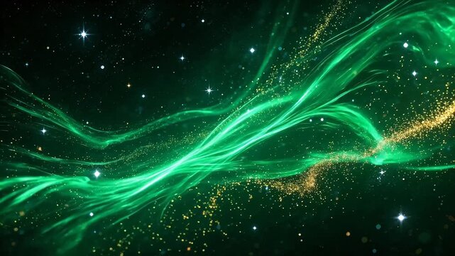 Green cosmic nebula with stars