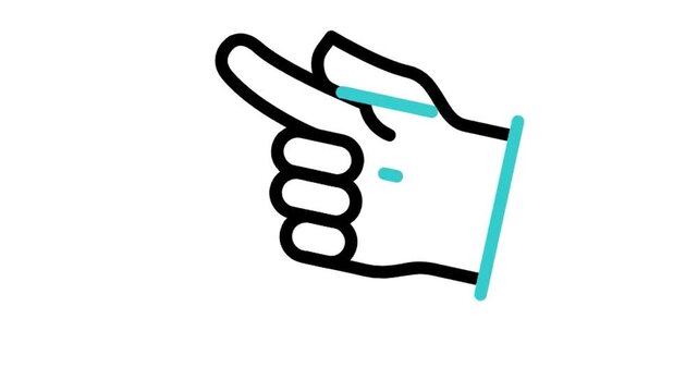 Animated hand finger pointing left icon loop motion graphic, directional gesture and navigation pointer symbol, isolated on white background