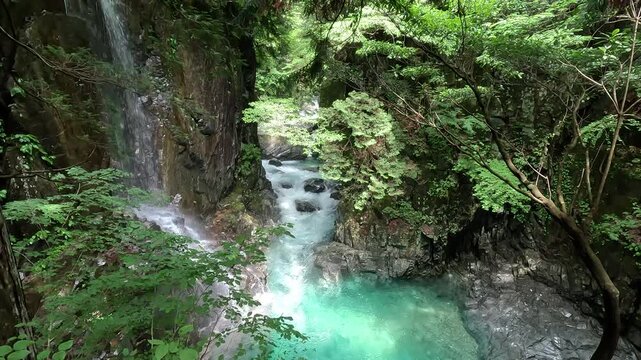 Crystal-clear Emerald-turquoise Waters in Tsukachi Gorge: An Iconic Natural and Aquatic Landmark in Central Japan and a Summer Escape to Gifu's Hidden Canyon, Japan