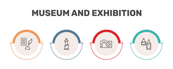 museum and exhibition icon set with poetry, venus de milo, photographic, acrylic signs in flat outline style © Abstract