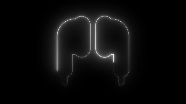 Glowing neon earbuds animation, minimalist wireless audio concept, digital music technology modern tech symbol for app ui or multimedia projects