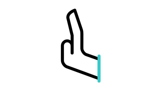 Animated hand pushing swipe left gesture icon loop motion graphic, user interaction and touch screen navigation symbol, isolated on white background