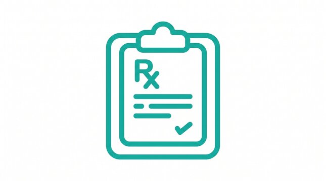 Medical prescription clipboard icon vector illustration. Green Rx prescription form symbol isolated on white background