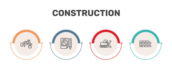 construction icon set with adjustment system, , bulldozer, signs in flat outline © Abstract