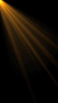 golden yellow spot lights ray isolated alpha channel loop animation, christmas and product light vertical social media overlay motion design element