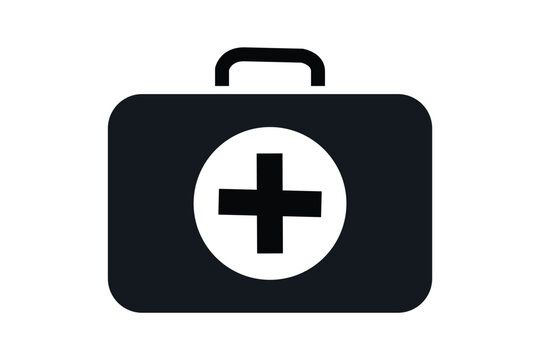 First aid kit icon, medical bag symbol, health care sign, emergency equipment vector illustration